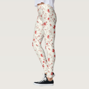 Cremebraune Florale Weihnachten Leggings