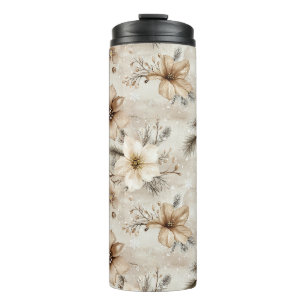 Cremebraune Florale Weihnachten Thermosbecher