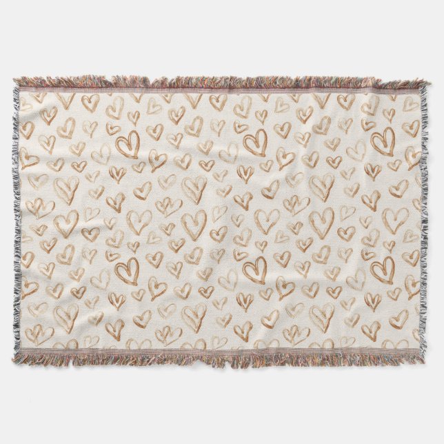 Cremebraune Herzen Valentinstag Liebe Decke (Vorderseite)