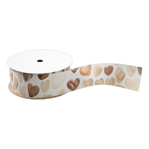 Cremebraune Pfirsich-Herz-Kaffeebohnen Ripsband