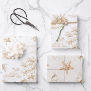 Cremebraune tropische Insel-Palmbaum-Hochzeit Geschenkpapier Set