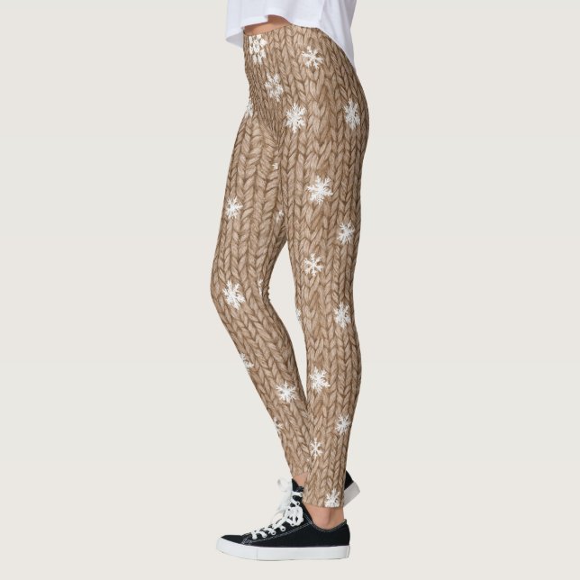 Cremebraune Weihnachts-Schneeflöckchen Leggings (Links)