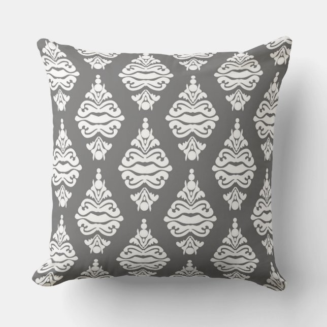 Cremefarbe und graues Damast Sofabett Kissen (Vorderseite)