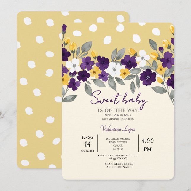 Cremefarben | Farbige Blume Kinderdusche Einladung (Vorne/Hinten)