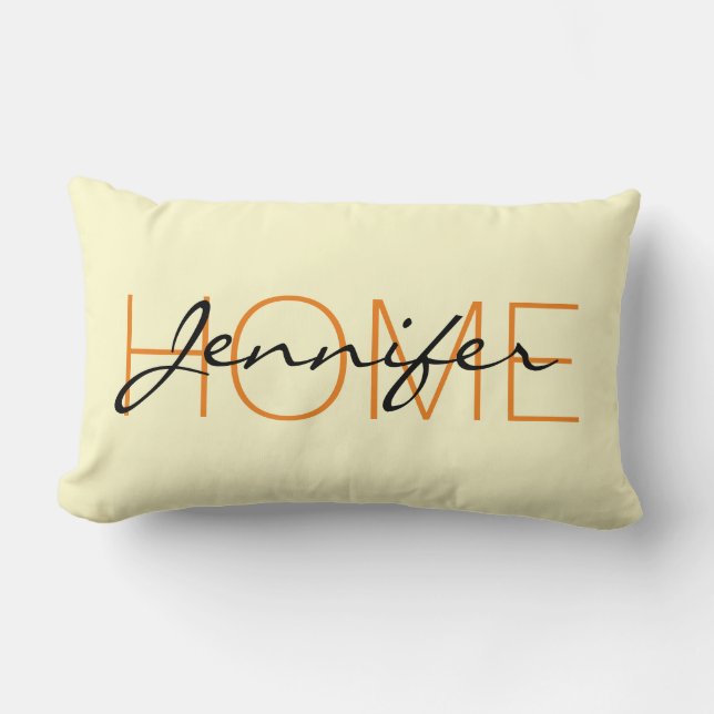 Cremefarben-Zuhause-Monogramm Lendenkissen (Vorderseite)