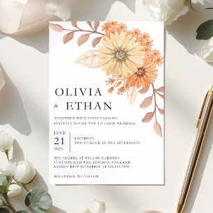 Cremefarbene Aprikosen-Blumen-Hochzeitseinladung, Einladung