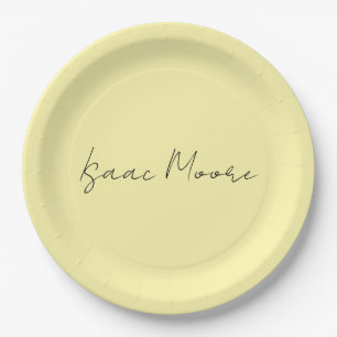 Cremefarbene elegante Schrift Kalligrafie Name Pappteller