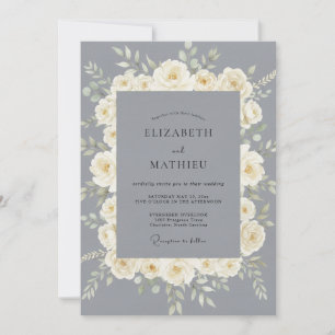 Cremefarbene Graue Rosenhochzeit Einladung