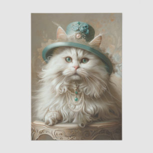 Cremefarbene Katze Türkishut Perlen Decoupage Tiss Seidenpapier