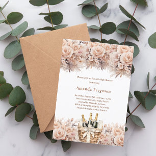 Cremefarbene Rosen, florale Boho-Blasen Brautparty Einladung
