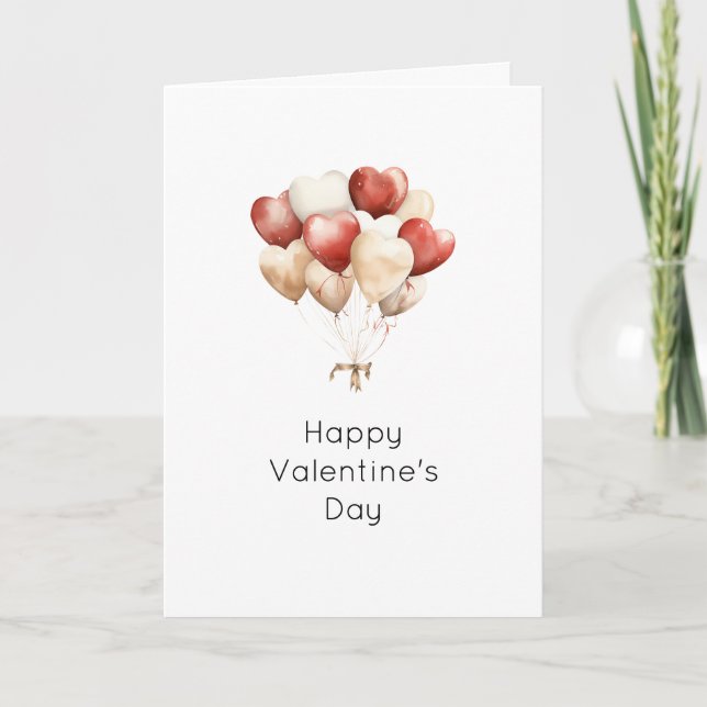 Cremefarbene rote Herzluftballons Valentinstag Karte (Vorderseite)