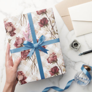 Cremefarbene rote Rosen Blumen Brautparty Geschenkpapier