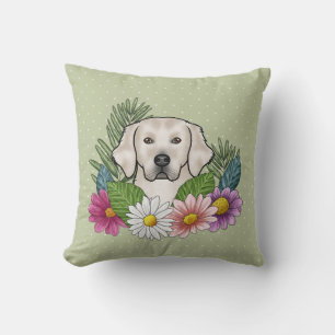 Cremefarbener Golden Retriever Bunte Blumen Grün Kissen