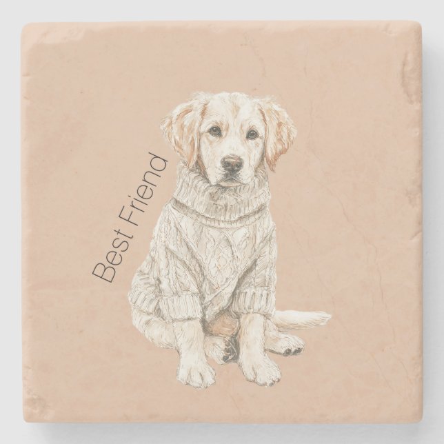 Cremefarbener Hundepullover Bester Freund Steinuntersetzer (Vorderseite)