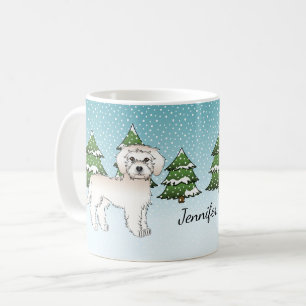 Cremefarbener Mini-Goldendoodle-Hund in einem Wint Kaffeetasse