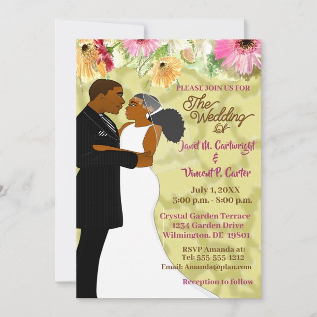 cremefarbenes Afroamerikanisches Paar Hochzeit Einladung (Vorderseite)