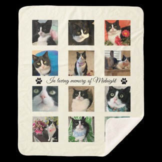 Cremefarbenes Katzen-Gedenk-Sherpa-Decke mit Foto Sherpadecke