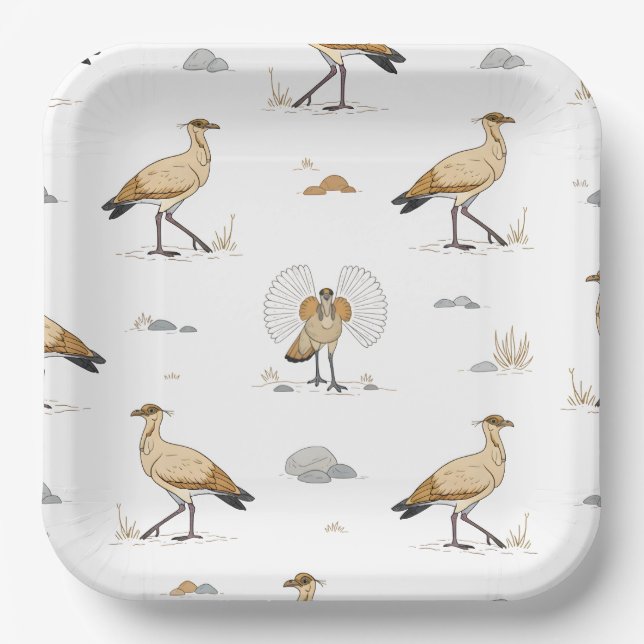 Cremefarbenes Vogelmotiv Pappteller (Vorderseite)