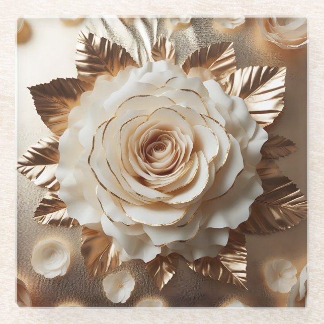 Cremefolie Rose Square Untersetzer (Vorderseite)