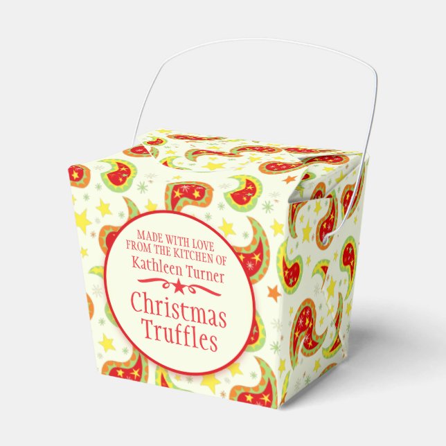 Cremerot-grüne Weihnachtssternpaisley-Geschenkboxe Geschenkschachtel (Vorderseite)