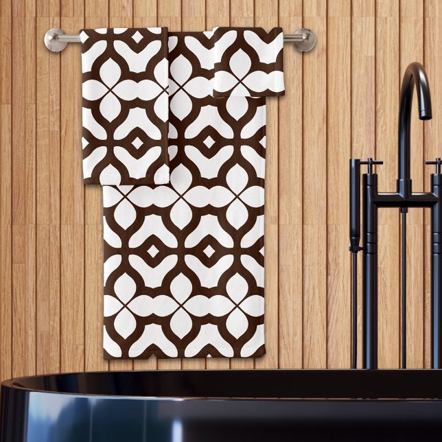 Cremeweiß und braun marokkanisches Boho-Chic-Muste Badhandtuch Set (Von Creator hochgeladen)