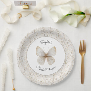 Cremeweiße Florale Schmetterlings-Braut Hochzeit Pappteller