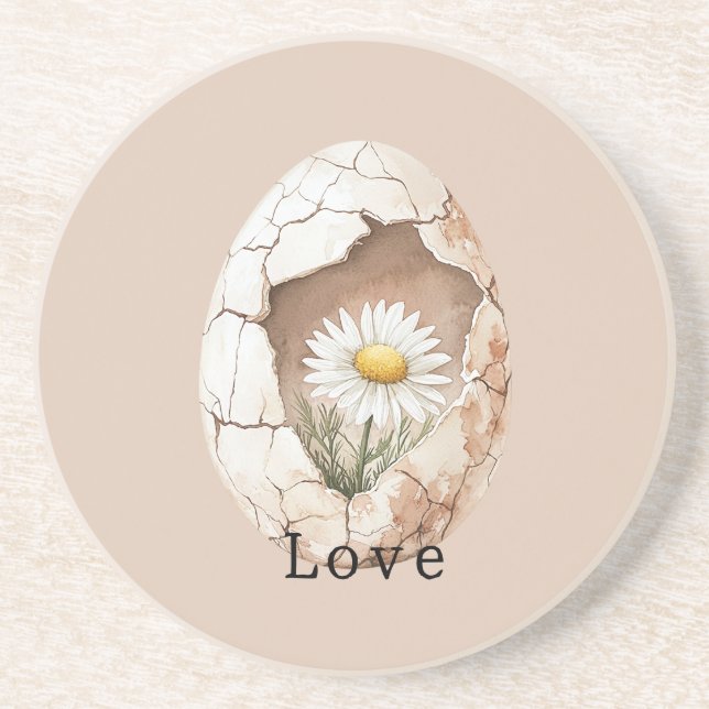 Cremeweiße Gänseblümchen-Blumen-Ei Getränkeuntersetzer (Vorne)