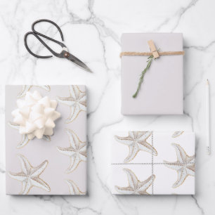 Cremeweiße goldene Seesterne Strand Brautparty Geschenkpapier Set