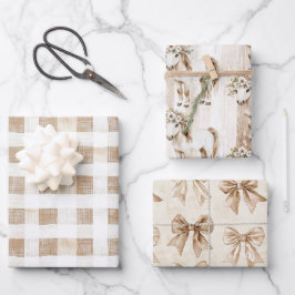 Cremeweiße Karierte Streifen Florale Pferd Geburts Geschenkpapier Set