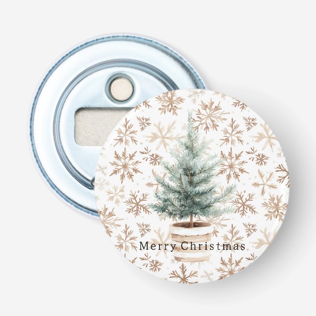 Cremeweiße Schneeflocken-Christbaum  Flaschenöffner (Vorderseite)