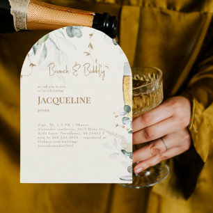 Cremeweißes Blumen Champagner Brunch & Bubbly Tor Einladung