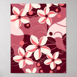 Cremeweißes und pfirsichrosa florales Muster Poster