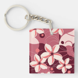 Cremeweißes und pfirsichrosa florales Muster Schlüsselanhänger