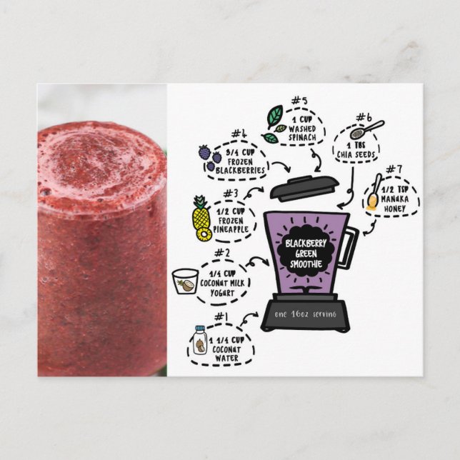 cremiges BlackBerry-Green Smoothie Rezept Postkarte (Vorderseite)