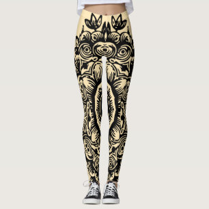 Cremmais mit schwarzem Damaskusmuster, athletisch Leggings