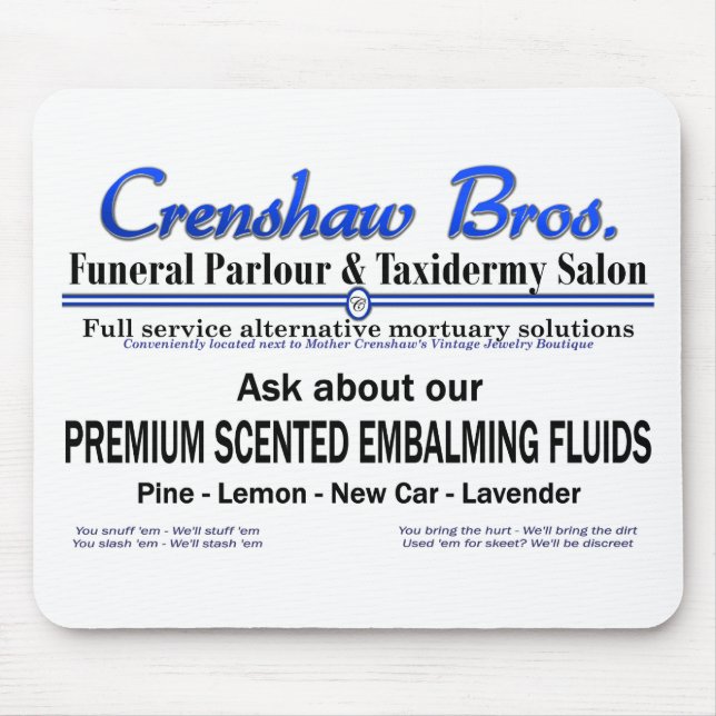 Crenshaw Bros Scented Embalming Fluid Promo Mousepad (Vorne)