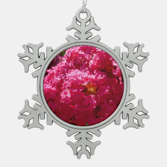 Crepe Myrtle Tree Magenta Floral Schneeflocken Zinn-Ornament (Vorderseite)