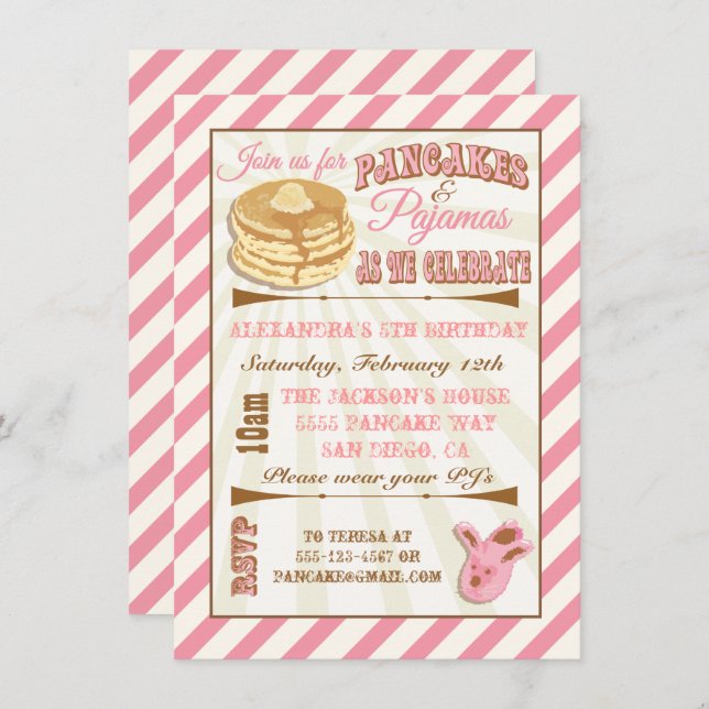 Crêpes et pyjamas Invitations de fête d'anniversai (Devant / Derrière)