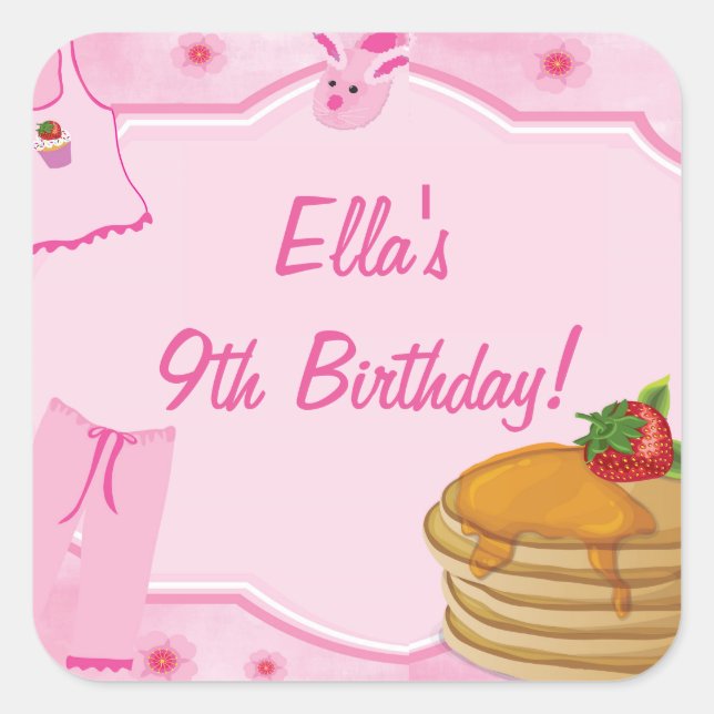 Crêpes et pyjamas Stickers d'anniversaire (Devant)
