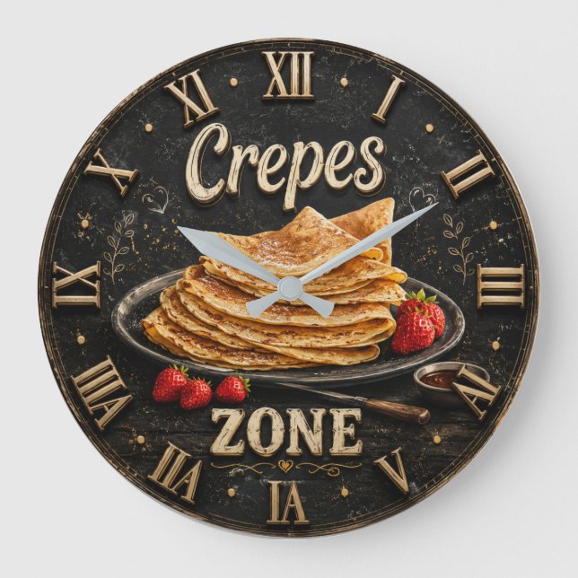 Crepes Rustic Breakfast & Brunch Gift Große Wanduhr (Vorderseite)