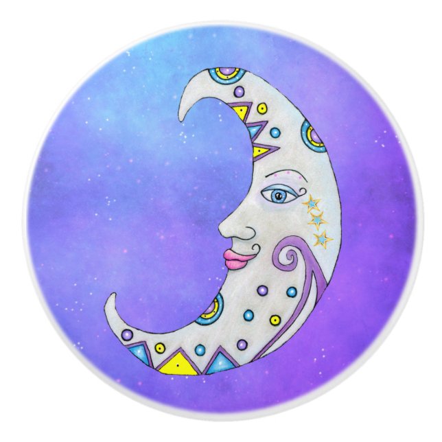 Crescent Fantasy Moon Farbenfrohe Dekorationen Lil Keramikknauf (Vorderseite)