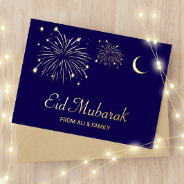 Crescent Firework Gold Foil Eid Mubarak Card Folien Feiertagspostkarte