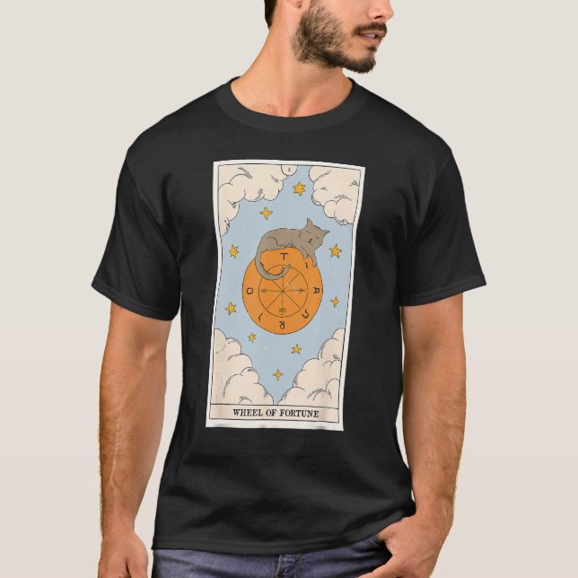 Crescent Fortune Wheel Cat Tarot Card Witchy Gothi T-Shirt (Vorderseite)