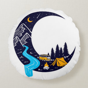 Crescent Moon Adventure Camping Rundes Kissen