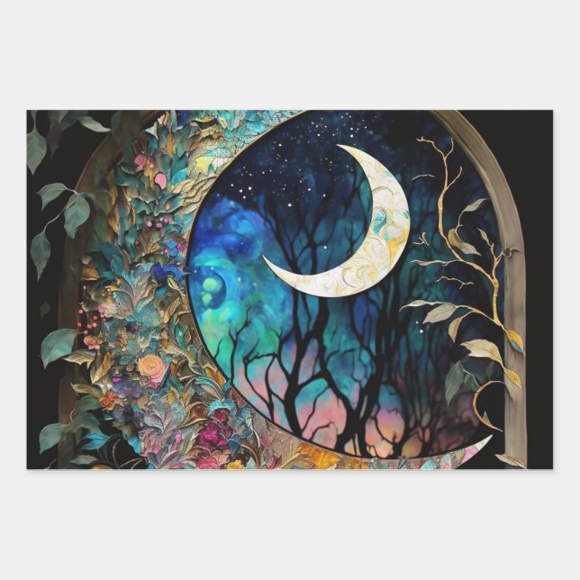 Crescent Moon Alcohol Tinte Geschenkpapier Set (Vorderseite)