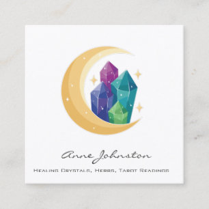 Crescent Moon and Crystals Square Business Card Quadratische Visitenkarte