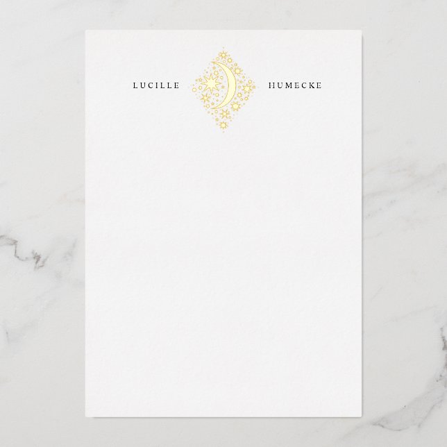 Crescent Moon and Stars Personal Stationery Folieneinladung (Vorderseite)