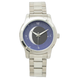 Crescent Moon auf einem Sternenhimmel Armbanduhr