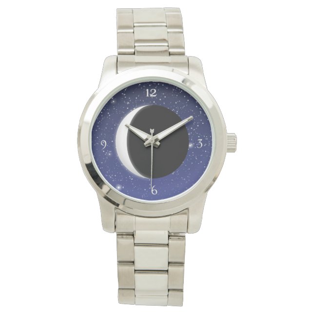 Crescent Moon auf einem Sternenhimmel Armbanduhr (Vorderseite)