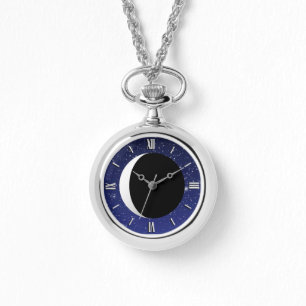 Crescent Moon auf einem Sternenhimmel Armbanduhr